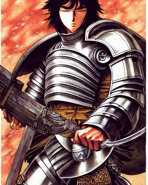 Prompt: illustration of a strong warrior man, knight || VERY VERY ANIME!!!, fine-face, realistic shaded perfect face, fine details. Anime. realistic shaded lighting poster by katsuhiro otomo, ghost-in-the-shell, ayami kojima