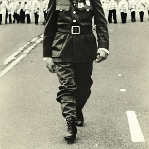 Image similar to mario as prison camp guard marching, wwii, officers uniform