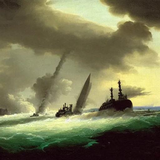 Image similar to submarine ssn skipjack seawolf ssgn painting by hubert robert detailed