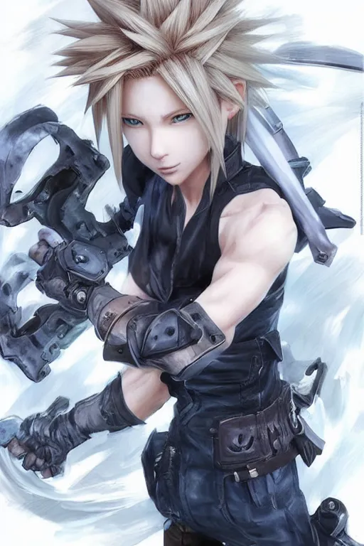 Prompt: Cloud strife by Hyung tae Kim concept art of female character on a render by the artist Hyung tae Kim , Jiyun Chae, Joe Madureira, trending on Artstation Hyung tae Kim, artbook, Stanley Artgerm Lau, WLOP, Rossdraws