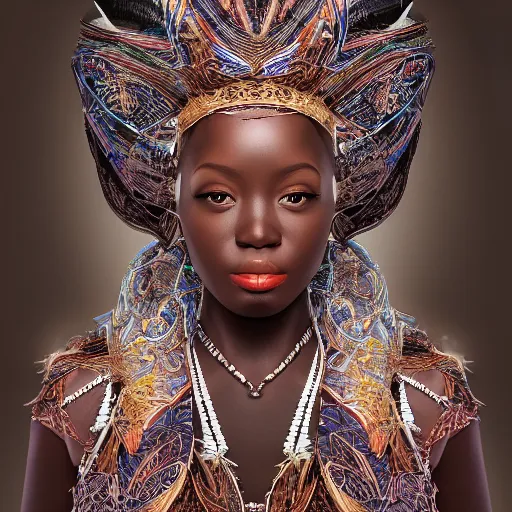 Prompt: professional photograph portrait of African Elvin princess, fantasy surrealism, intricate complexity, manga styling, intricate complexity, subsurface scatter, drum scanner, 8k render