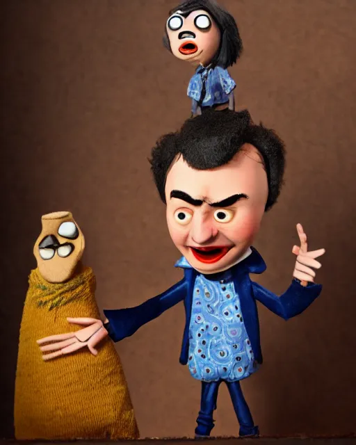 Image similar to John Belushi as a Stop Motion puppet in the style of Coraline and Laika Studios. Studio Lighting