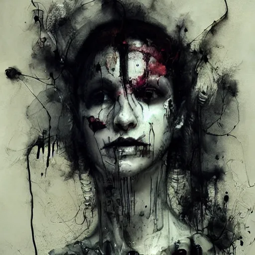 Image similar to skulls wires skin cyberpunk by emil melmoth zdzislaw belsinki craig mullins yoji shinkawa realistic render ominous detailed photo atmospheric by jeremy mann francis bacon and agnes cecile ink drips paint smears digital glitches glitchart