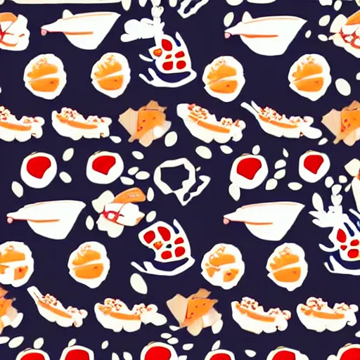 Image similar to japanese food print pattern. cute illustration. hand drawn. digital art.