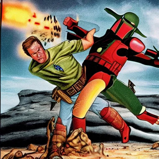 Image similar to captain kirk fighting boba fett on mars