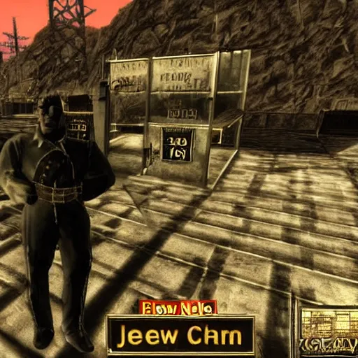 Image similar to Talking to an NPC named Janusz Korwin-Mikke in the game Fallout: New Vegas (2010), screenshot from Fallout: New Vegas (2010)
