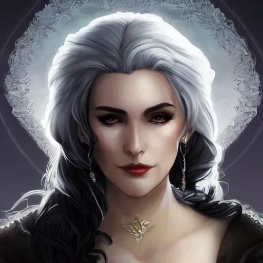 Image similar to yennefer, beautiful face, rule of thirds, intricate outfit, by artgerm