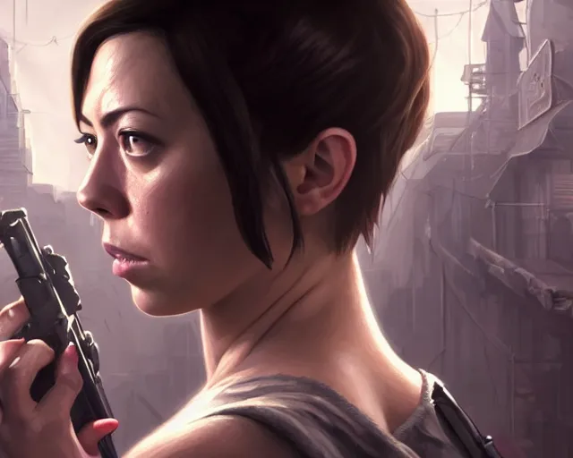 Prompt: a gaming screenshot still portrait of aubrey plaza in resident evil, deep focus, d & d, fantasy, intricate, elegant, highly detailed, digital painting, artstation, concept art, matte, sharp focus, illustration, cyberpunk dark fantasy style art, hearthstone, art by artgerm and greg rutkowski and alphonse mucha