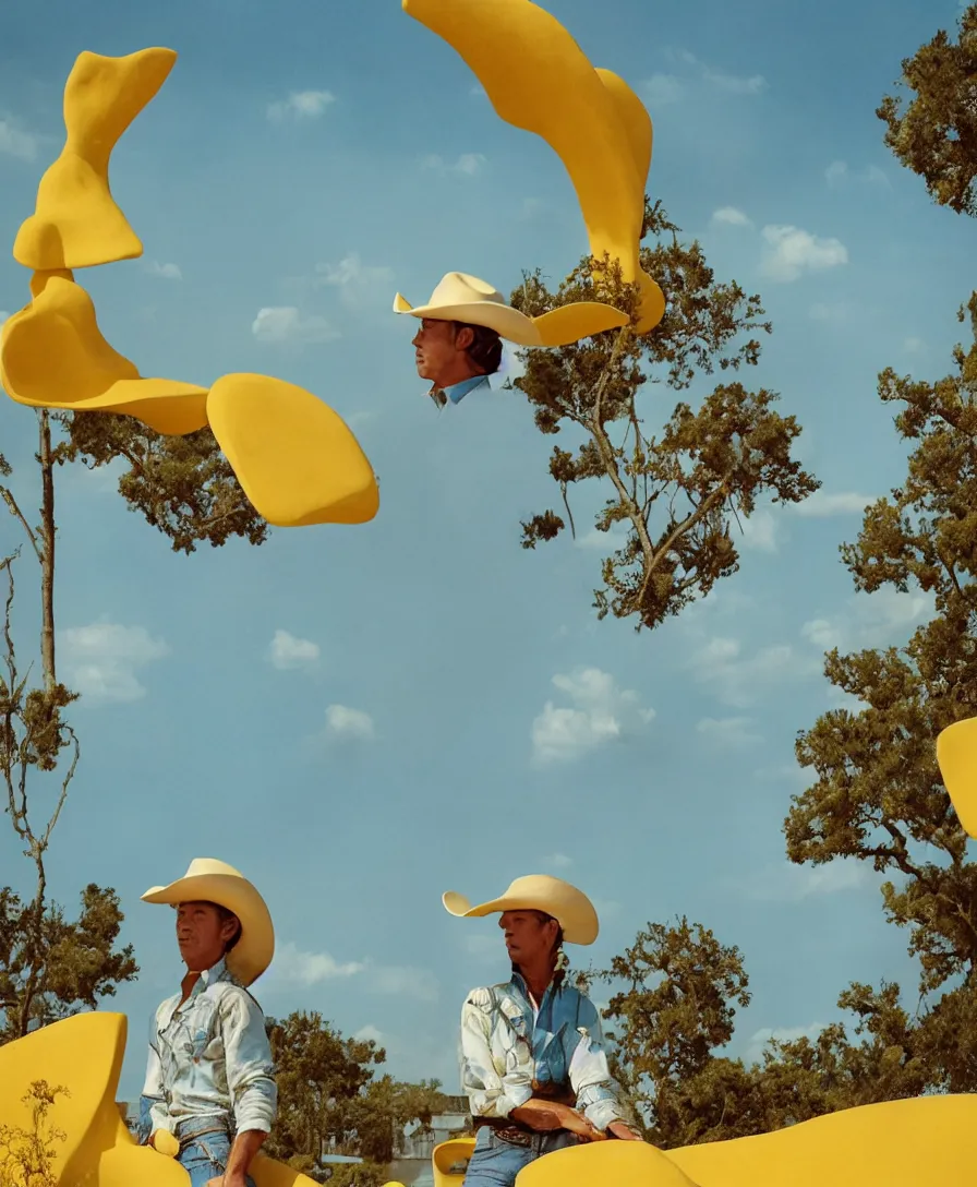 Image similar to a cowboy turning into blooms by slim aarons, by zhang kechun, by lynda benglis. tropical sea slugs, brutalist angular sharp tractor tires. complementary colors. warm soft volumetric dramatic light. national geographic. 8 k, rendered in octane, smooth gradients. sculpture by antonio canova. yellow teal accents.