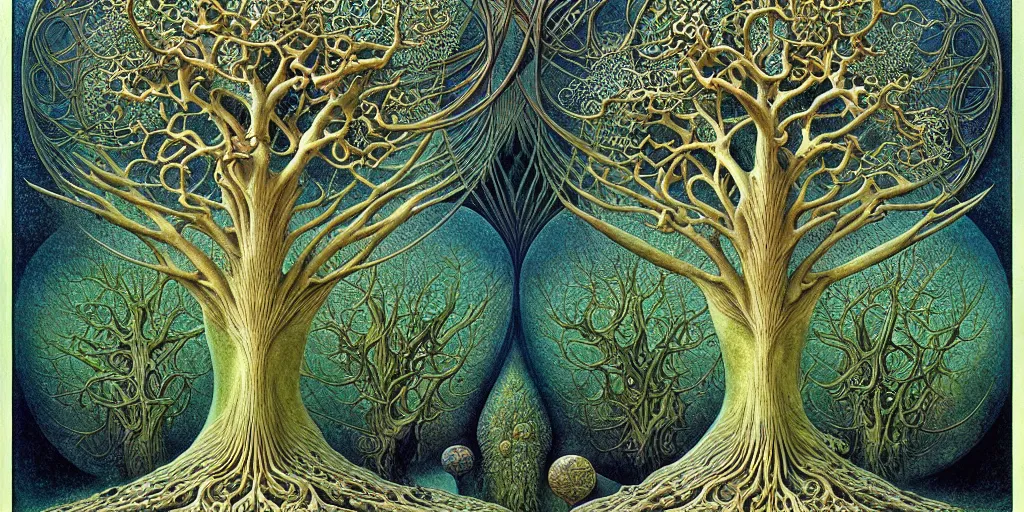 Image similar to tree of life by roger dean and andrew ferez, art forms of nature by ernst haeckel, divine chaos engine, symbolist, visionary, art nouveau, botanical fractal structures, organic, detailed, realistic, surreality