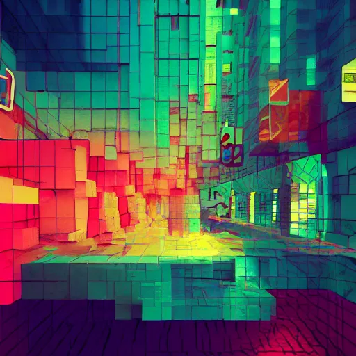 Image similar to glitched, artstation, colorful