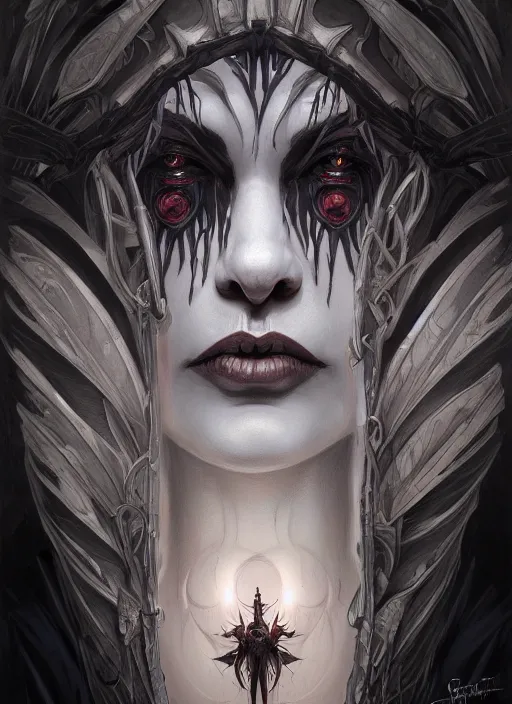 Image similar to symmetry!! portrait of giant clown monster, gothic, dark, intricate, elegant, highly detailed, digital painting, artstation, concept art, smooth, sharp focus, illustration, art by artgerm and greg rutkowski and alphonse mucha