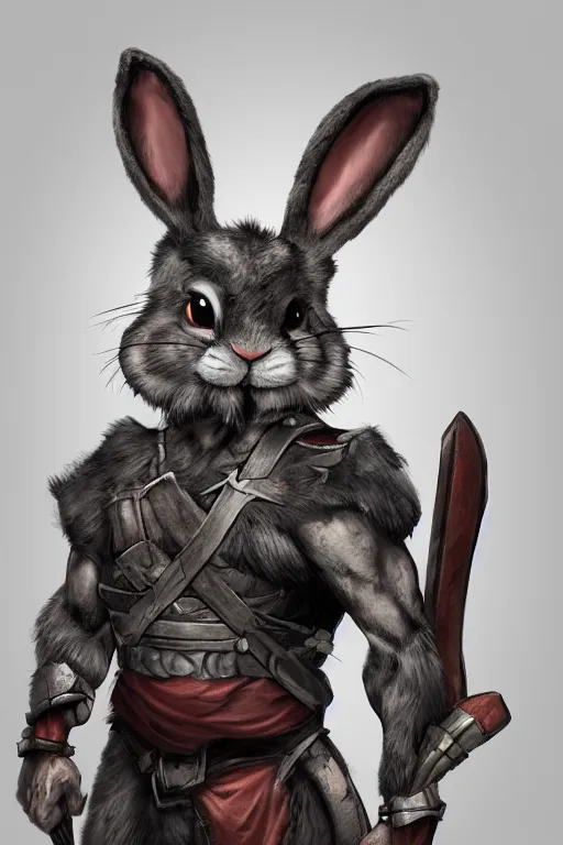 Image similar to anthropomorphic muscled rabbit warrior, Artstation