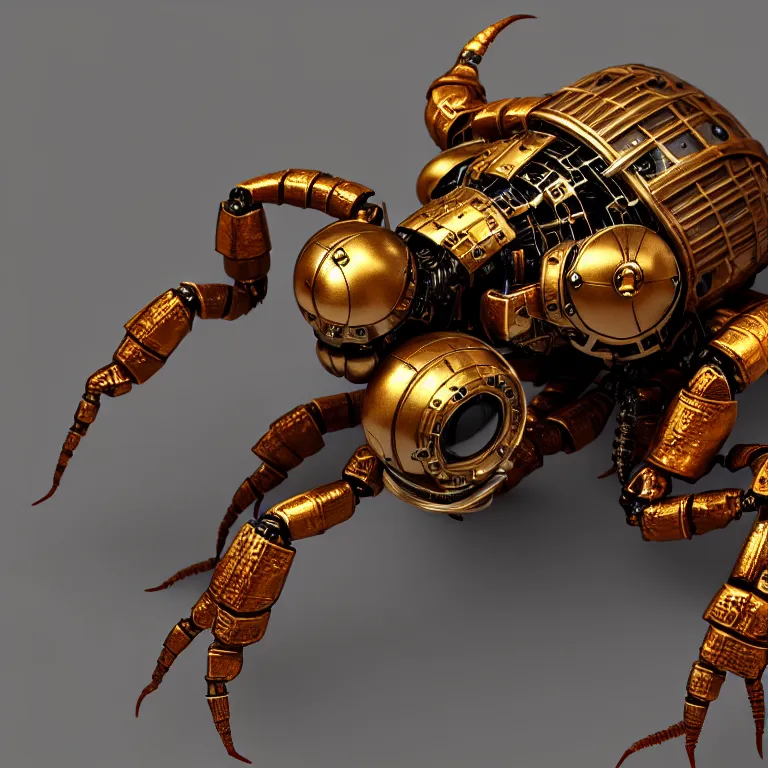 Prompt: steampunk robot scorpion, 3 d model, unreal engine realistic render, 8 k, micro detail, intricate, elegant, highly detailed, centered, digital painting, artstation, smooth, sharp focus, illustration, wlop