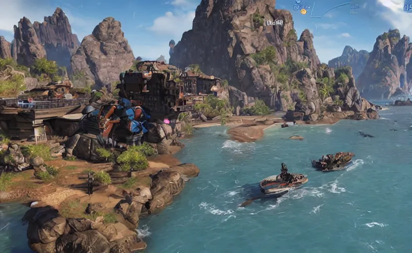 Prompt: apex legends winning match by the water