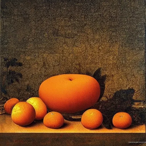 Image similar to 🍊🥛🚁🥇, intricate details, oil on canvas, highly detailed, by leonardo da vinci