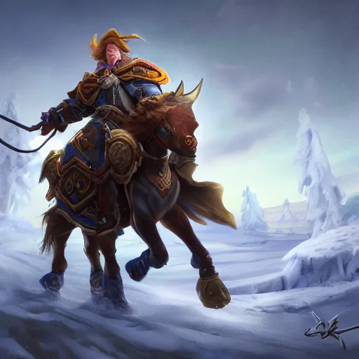 Prompt: a boy riding a horse, blizzard warcraft art, concept art, incredibly highly detailed and realistic, 8 k, sharp focus, studio quality