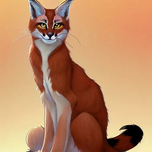 Prompt: cute fluffy caracal sticker design, natural lighting, path traced, highly detailed, high quality, digital painting, by don bluth and ross tran and studio ghibli and alphonse mucha, artgerm