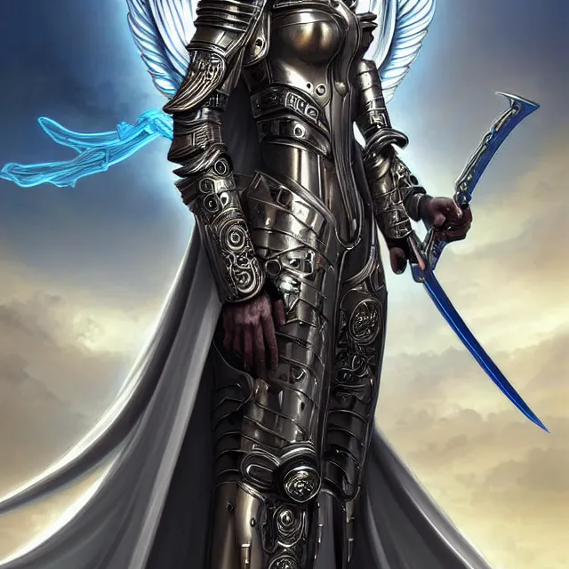 Image similar to beautiful!! futuristic cyberpunk angel warrior with ornate slick pearl armor and robes artgerm anne stokes highly detailed 8 k hdr smooth sharp focus high resolution award - winning photo photorealistic