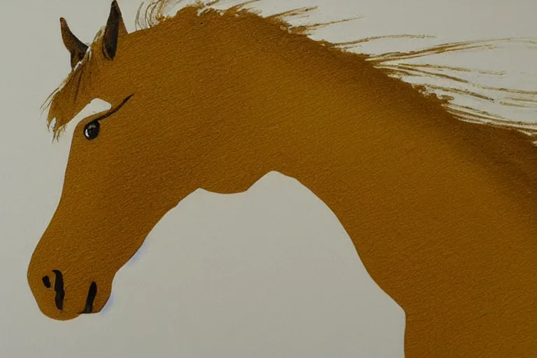 Image similar to beautiful serene horse, healing through motion, minimalistic golden ink aribrush painting on white background