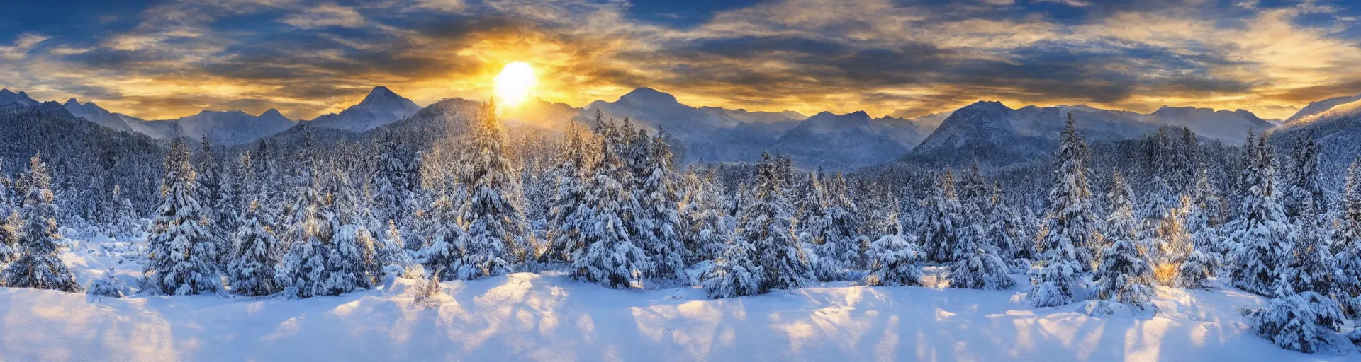 Image similar to beautiful snowy mountain landscape sunrise, art, high detail, high definition, photorealistic, hdr,