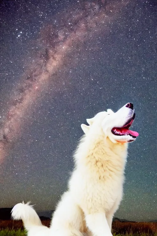 Image similar to a Samoyed Howling at the Universe