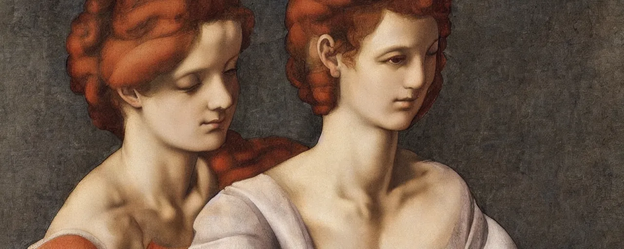 Image similar to painting by michelangelo, young woman, detailed, stunning