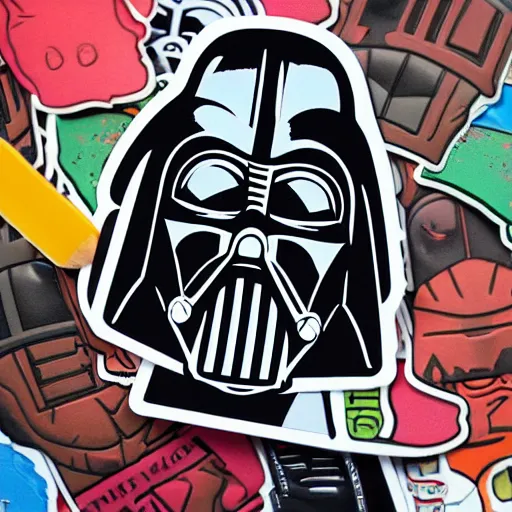 Prompt: darth vader showing his abs, sticker illustration