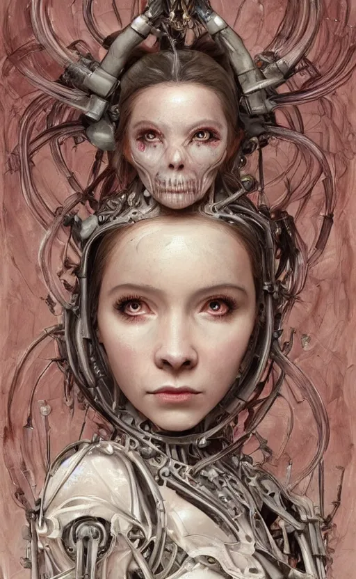 Image similar to Belle Delphine is a bio mechanical cyborg post human, physically accurate, very dramatic dynamic lighting, intricate, very very elegant, highly detailed, digital painting, artstation, very hyperrealistic, very very very HR GIGER, very beautiful, Hieronymus Bosch, Francis Bacon, concept art, smooth, sharp focus, illustration, art by artgerm and greg rutkowski and alphonse mucha