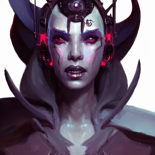 Image similar to a portrait of a beautiful demonic cybernetic queen of hell, cyberpunk concept art by pete mohrbacher and wlop and artgerm and josan gonzales, digital art, highly detailed, intricate, sci-fi, sharp focus, Trending on Artstation HQ, deviantart, unreal engine 5, 4K UHD image