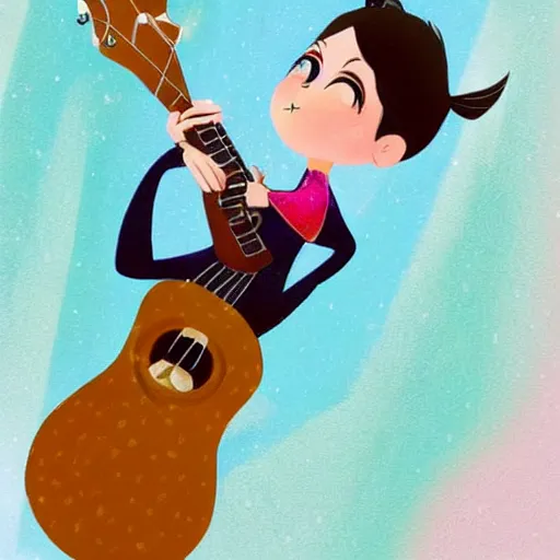 Image similar to an illustration of a fairy playing a ukulele, trending on artstation, digital art,