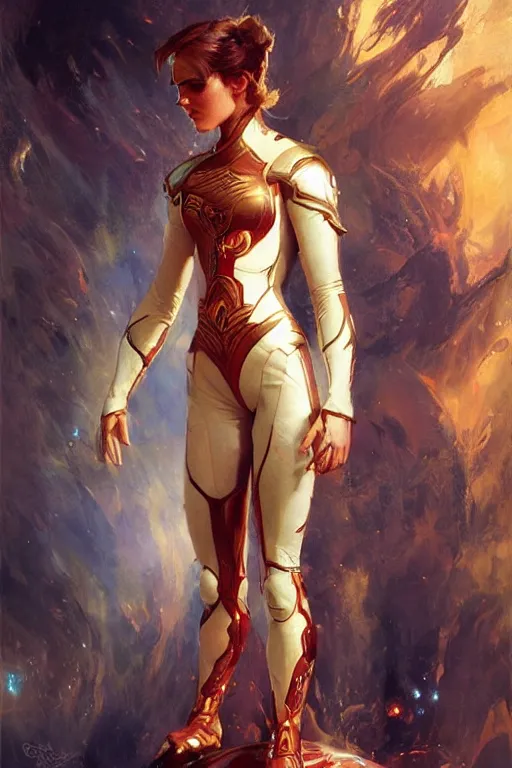 Image similar to emma watson futuristic fractal fightsuit gaston bussiere craig mullins j. c. leyendecker short wet hair