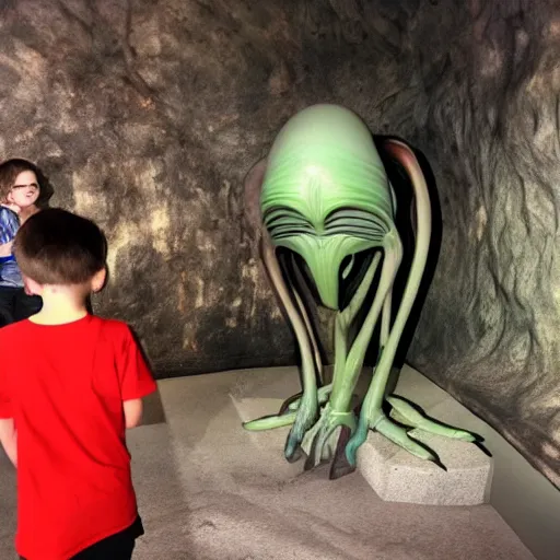 Image similar to kid visiting the alien museum