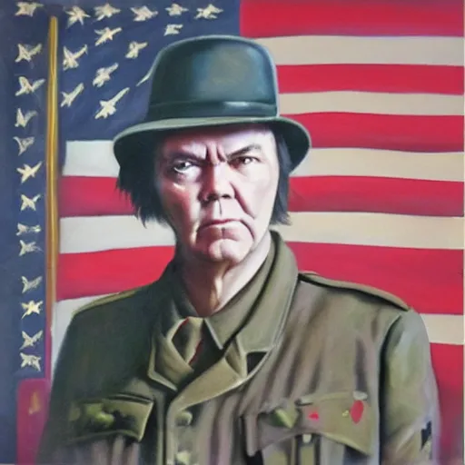 Image similar to “Oil painting of Neil Young as a World War 1 general, 4k”
