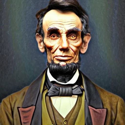 Prompt: A cyborg Abraham Lincoln as the ultimate tyrant emperor of the universe. Trending on ArtStation. A vibrant digital oil painting. A highly detailed sci-fi fantasy character illustration by Wayne Reynolds and Charles Monet and Gustave Dore and Carl Critchlow and Bram Sels and Alphonse Mucha.