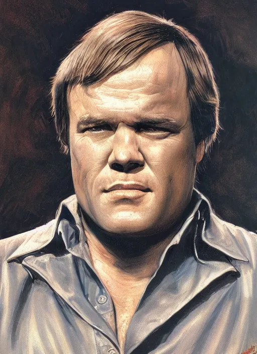 Prompt: portrait of Joe Don Baker from Mitchell (1975), highly detailed, centered, solid color background, digital painting, artstation, concept art, smooth, sharp focus, vintage grainy 1970s illustration, Basil Gogos, donato giancola, Joseph Christian Leyendecker, Les Edwards, Ed Repka, Wayne Barlowe,