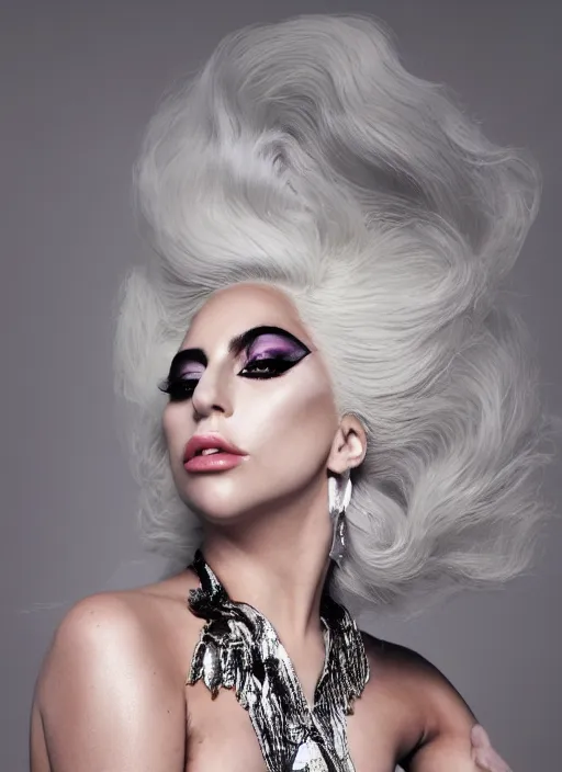 Image similar to lady gaga fashion photoshoot by nick knight editorial studio lighting Highly realistic. High resolution. Highly detailed. Dramatic. 8k.4k.