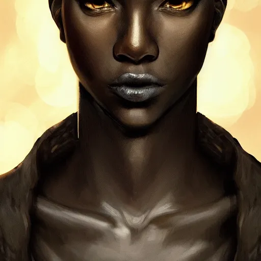 Prompt: portrait of a slender tall angry rogue black man. Epic fantasy. beautiful. hyperrealism symetric face cinematic top lighting, insanely detailed and intricate, face by wlop, Charlie Bowater, golden ratio, symmetric, elegant, ornate, luxury, elite, matte painting, cinematic, trending on artstation, deviantart and cgsociety, 8k, high resolution