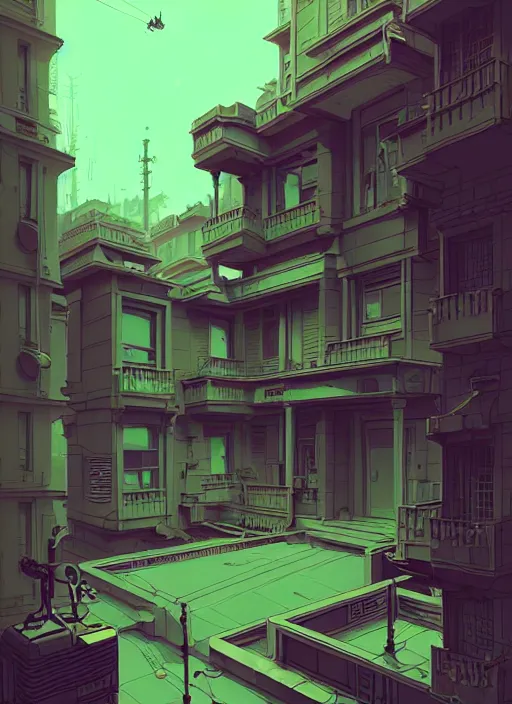 Prompt: highly detailed building villa style hoses by atey ghailan, james gilleard, by joe fenton, by greg rutkowski, by greg tocchini, by kaethe butcher, 4 k resolution, gradient purple, brown black and white color scheme!!! ( ( green flaming robotic sewer background ) )