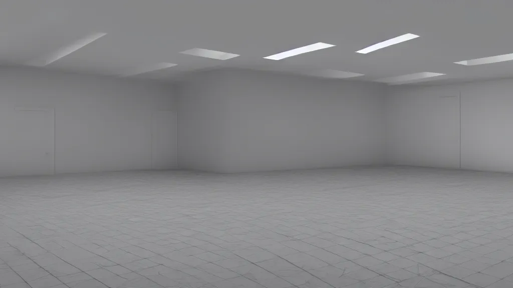 Prompt: 3 d render of a completely empty room, absolutely nothing, gray fog, dramatic,