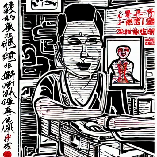 Image similar to chinese surgery operating table, in the style of daniel johnston and outsider art, 8k, line brush, minimal, overlaid with traditional chinese adverts