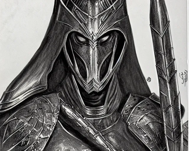 Image similar to sauron in full armour, concept art by mike ploog, greyscale,