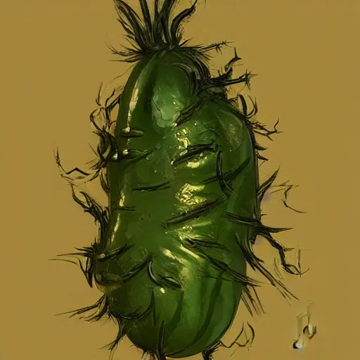 Prompt: frightened pickle by Tatsuyuki Tanaka, trending on artstation, 8K, highly detailed