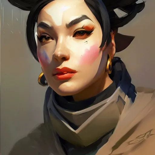 Image similar to greg manchess portrait painting of yuffi as overwatch character, medium shot, asymmetrical, profile picture, organic painting, sunny day, matte painting, bold shapes, hard edges, street art, trending on artstation, by huang guangjian and gil elvgren and sachin teng