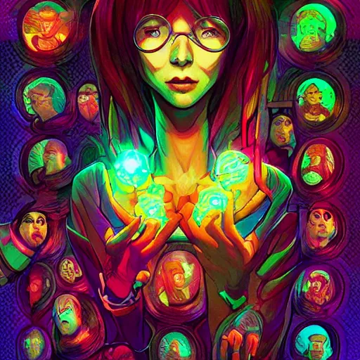 Image similar to skill magic geek inside matrix deepdream radiating a glowing aura stuff loot legends stylized digital illustration video game icon artstation lois van baarle, ilya kuvshinov, rossdraws,