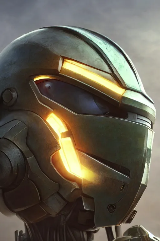 Image similar to robot ninja mask helmet halo master chief radiating a glowing aura global illumination ray tracing hdr fanart arstation by ian pesty and katarzyna da „ bek - chmiel