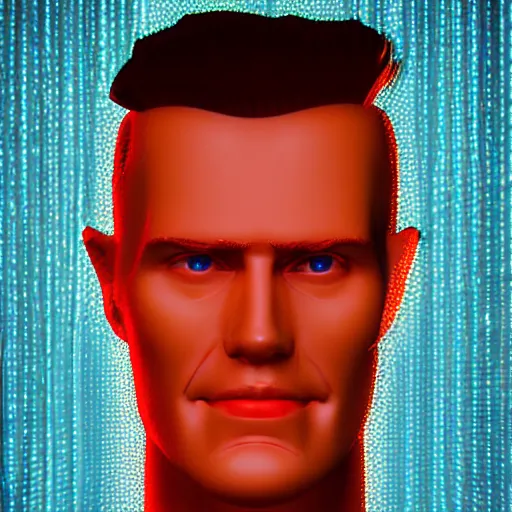 Image similar to max headroom, cartoon portrait made out of rain, realistic, highly detailed, neon, rendered in octane, unreal engine, rain, beautiful, trending on artstation, emotional