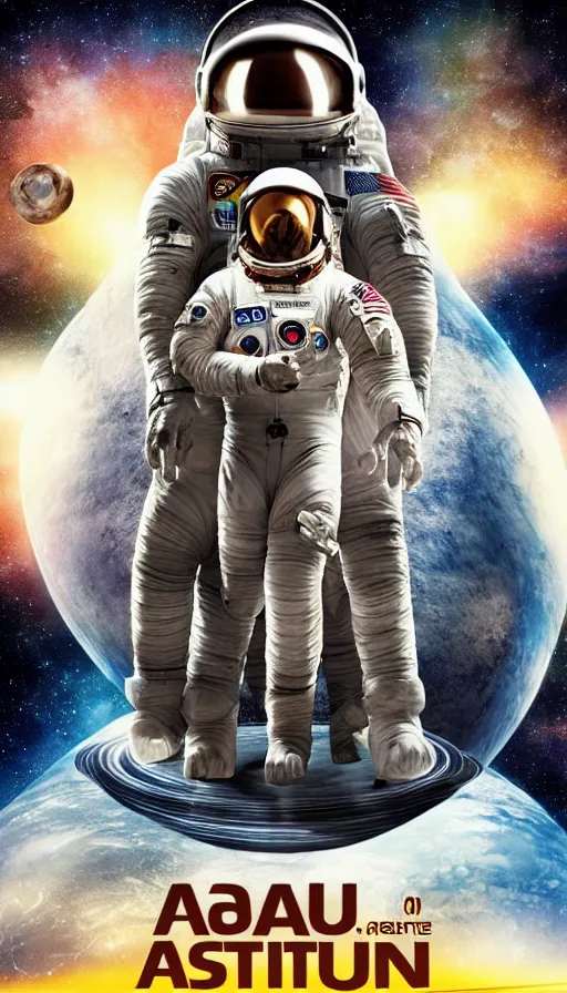 Prompt: movie poster of astronauts, saturn, highly detailed, hyper realistic, large text, fifth element style