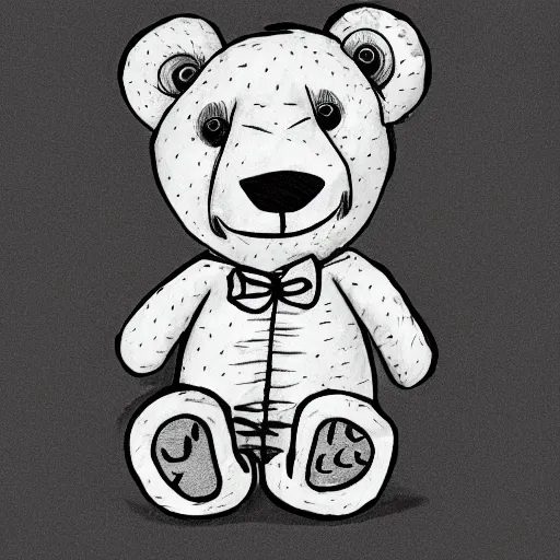 Image similar to Emo teddy bear, black line art, in style of Tim Burton