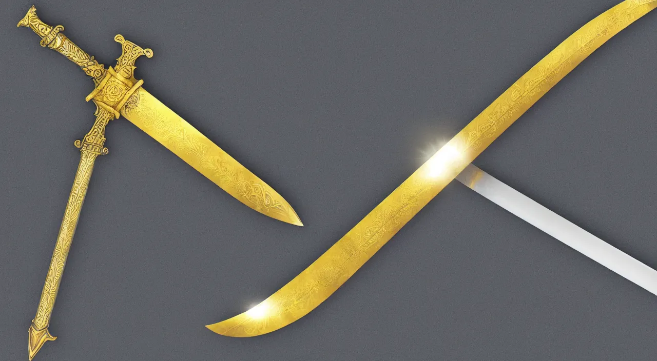 Prompt: a glorious sword with golden hilt with ambient glow around it